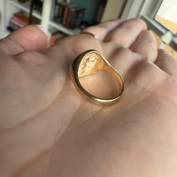 14K DIAMOND MOSAIC BRUSHED GOLD ROUND SIGNET RING - Picture 5 of 9